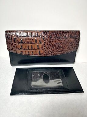 Brahmin Tuscan Two-tone Leather Tri-fold Checkbook Wallet w/Removable Cover EUC